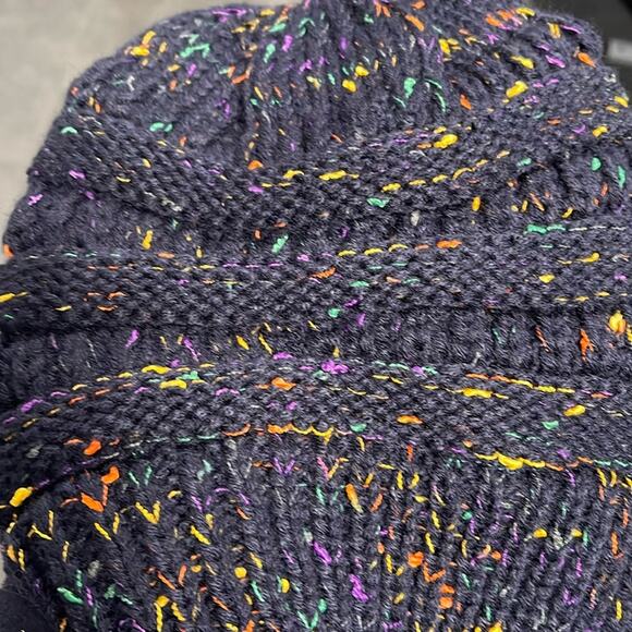 New Confetti Beanietail Ponytail Messy Bun Ribbed Beanie Hat Cap Elastic - Picture 3 of 3